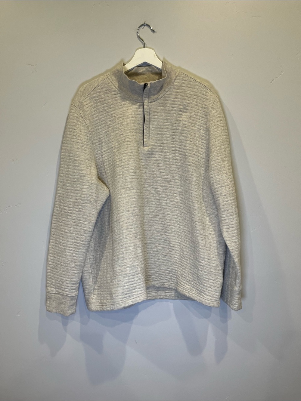 Light Beige Half-Zip Quilted Pullover Sweatshirt